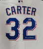Texas Rangers Evan Carter Autographed White Nike Jersey "23 WS Champs" Beckett BAS QR #1W039286