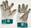 Robinson Cano Autographed 2014 White & Teal Nike MVP Elite Pro Game Used Batting Gloves Seattle Mariners (Single Signed) Stock #267636