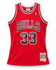 Chicago Bulls Scottie Pippen Autographed Red Authentic Mitchell & Ness 1997-98 HWC Swingman Jersey Size XL Beckett BAS Witness Stock #268037
