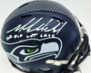 Mike Macdonald Autographed Seattle Seahawks Blue Super Bowl LX Champions Logo Speed Mini Helmet "We Did Not Care" Beckett BAS Witness #4W869563