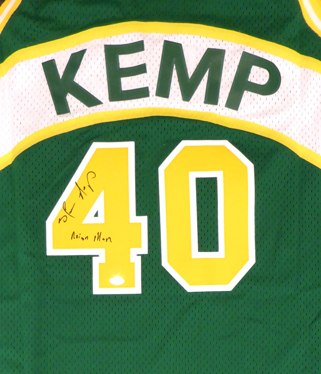Seattle Sonics Shawn Kemp Autographed Green Adidas Hardwood Classics Jersey Reign Man MCS Holo