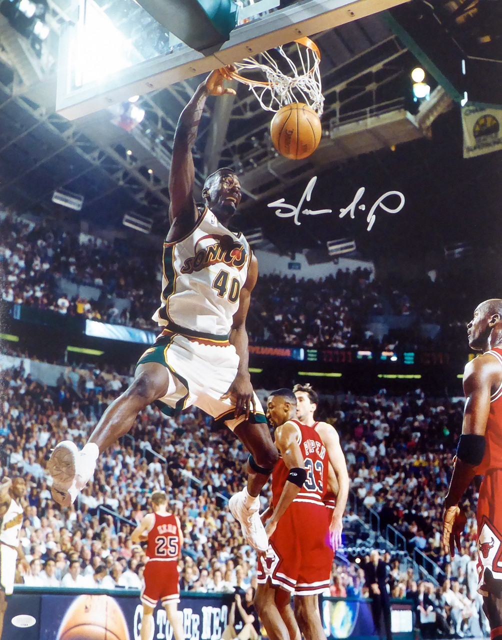 Sonics Shawn Kemp Authentic Signed 16x20 Vertical Dunk Photo BAS Witnessed