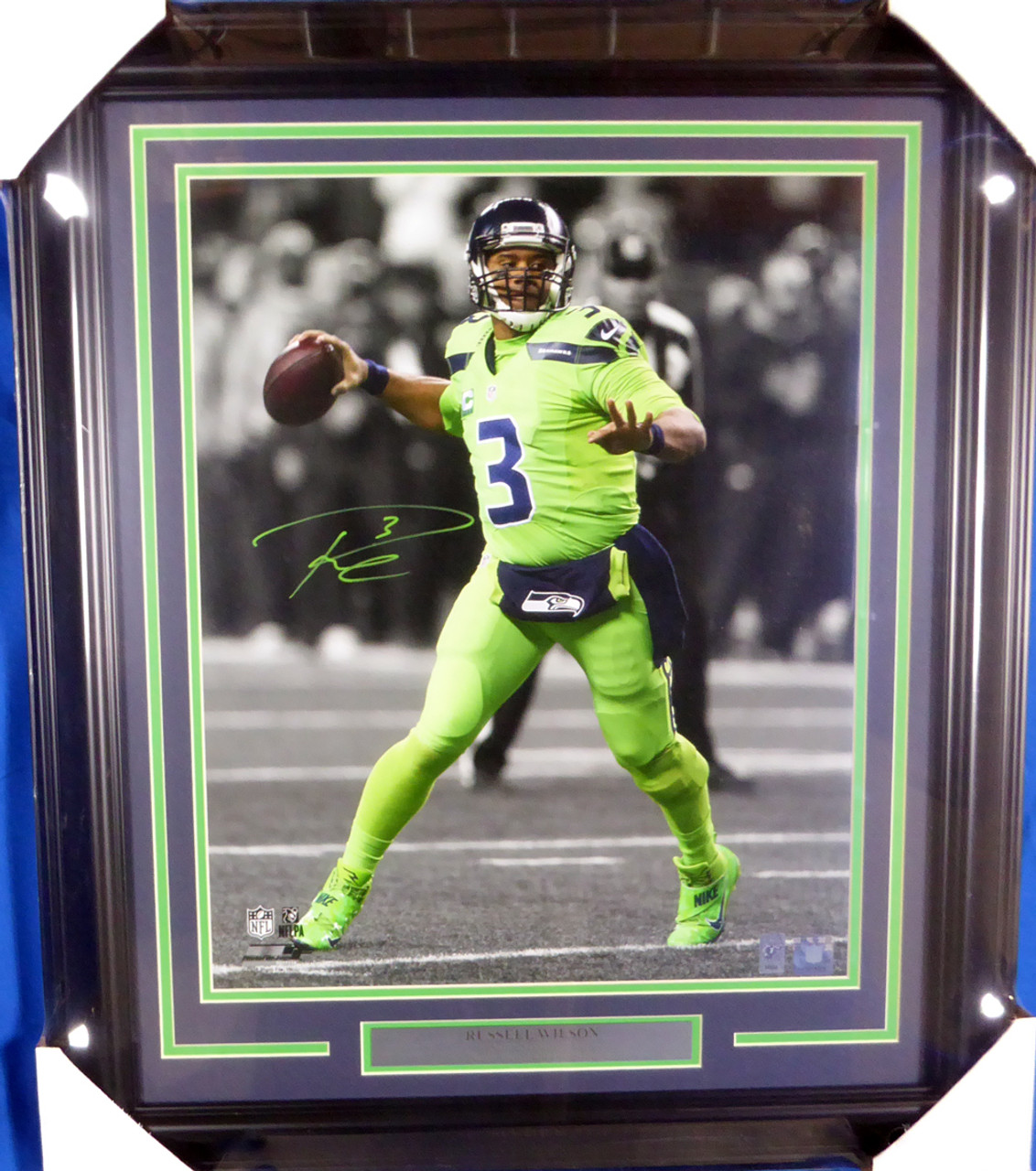 Russell Wilson Framed Game Used Seattle Seahawks White Nike Jersey