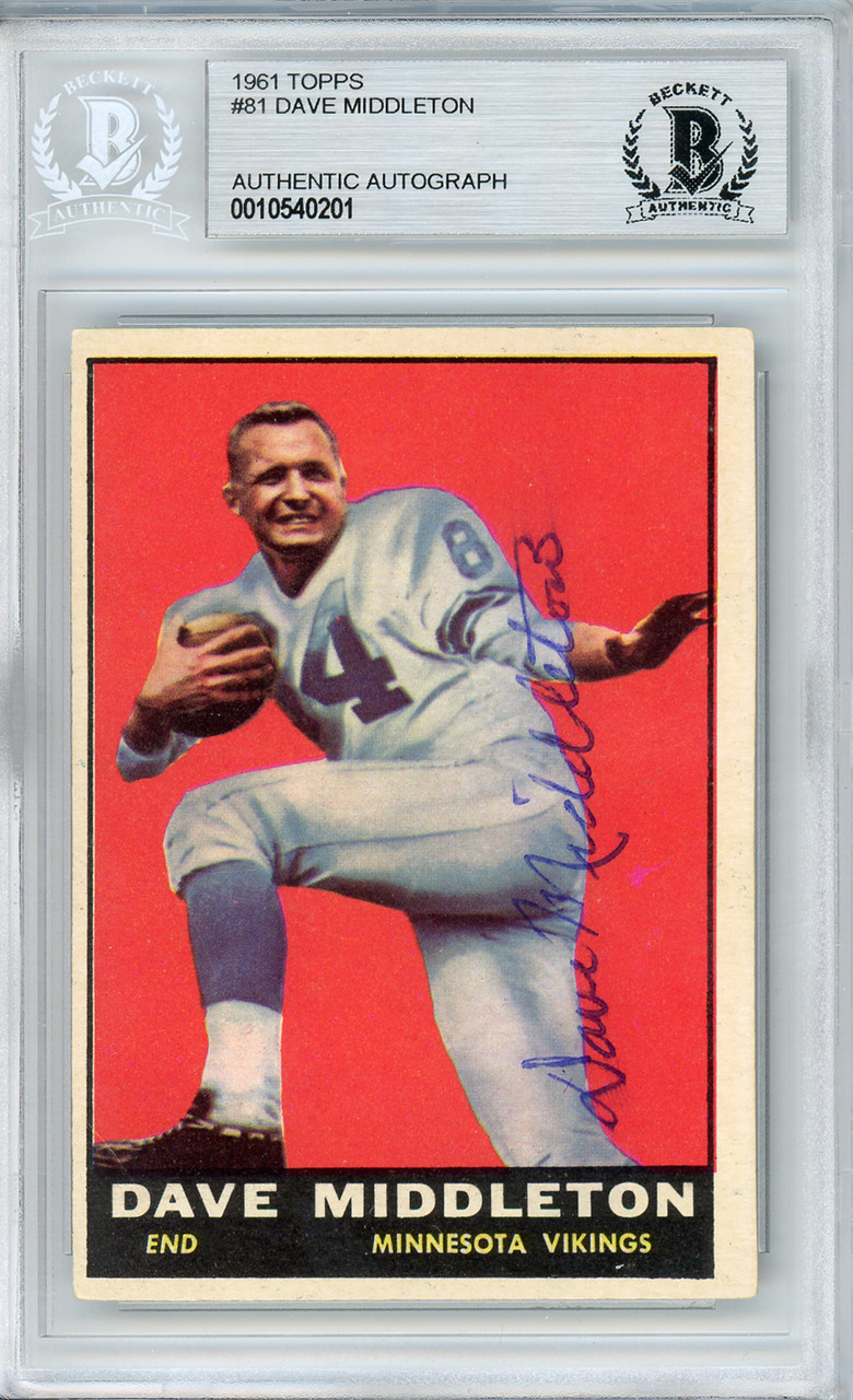 Dave Middleton Autographed 1961 Topps Card #81 Minnesota Vikings Beckett  BAS #10540201 - Mill Creek Sports