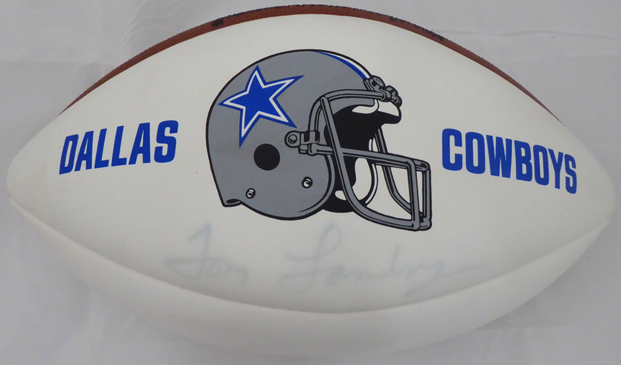 Tom Landry Autographed Dallas Cowboys White Panel Football (Light) Beckett  BAS #F87696 - Mill Creek Sports