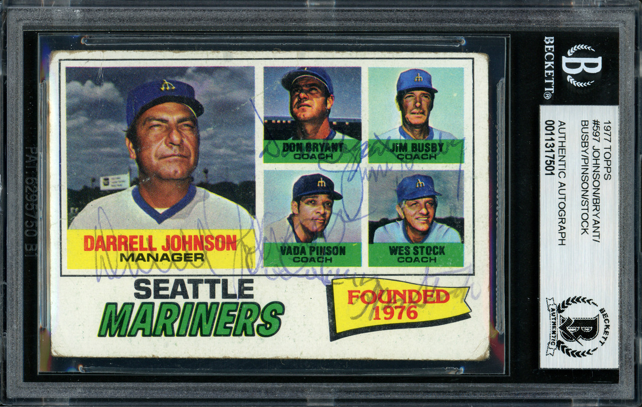 Jim Busby & Wes Stock Autographed 1977 Topps Card #597 Seattle Mariners  Coach SKU #167108 - Mill Creek Sports