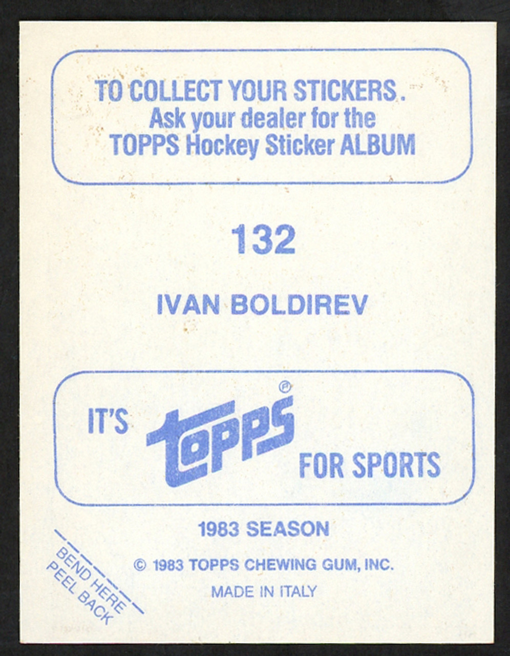 Ivan Boldirev Autographed 1983-84 Topps Sticker Card #132 Detroit Red Wings  SKU #154079 - Mill Creek Sports