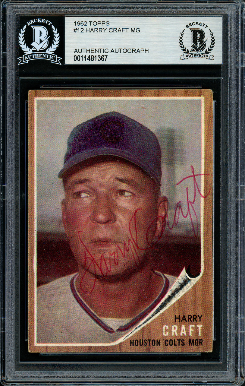 Harry Craft Autographed 1962 Topps Card #12 Houston Colt .45's (Creases)  SKU #162273 - Mill Creek Sports