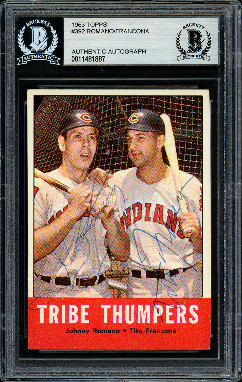 Johnny Romano & Tito Francona Autographed 1963 Topps Card #392 Cleveland  Indians Tribe Thumpers Beckett BAS #11481887
