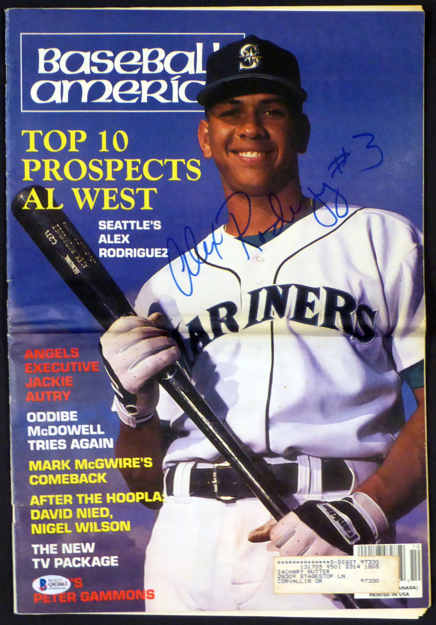 Alex Rodriguez Autographed Baseball America Magazine Seattle Mariners #3  Vintage Rookie Era Beckett BAS #Q03063 - Mill Creek Sports