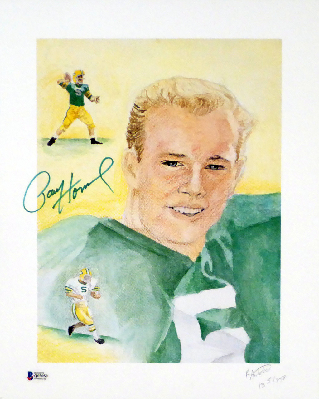 Green Bay Packers Paul Hornung Autographed Green Jersey HOF 86 Beckett  BAS QR Stock #211728