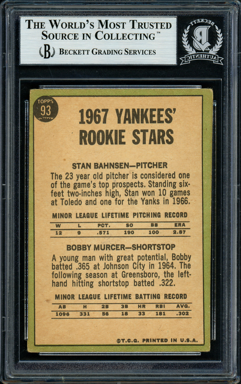 Bobby Murcer サイン入りトレーディングカード Bobby Murcer & Stan Bahnsen Autographed 1967 Topps Rookie