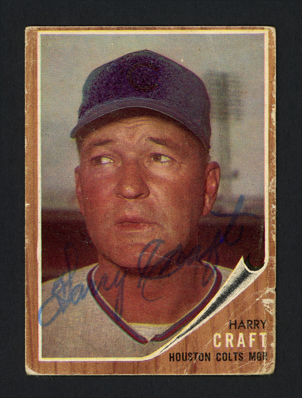 Harry Craft Autographed 1962 Topps Card #12 Houston Colt .45's (Creases)  SKU #162273 - Mill Creek Sports