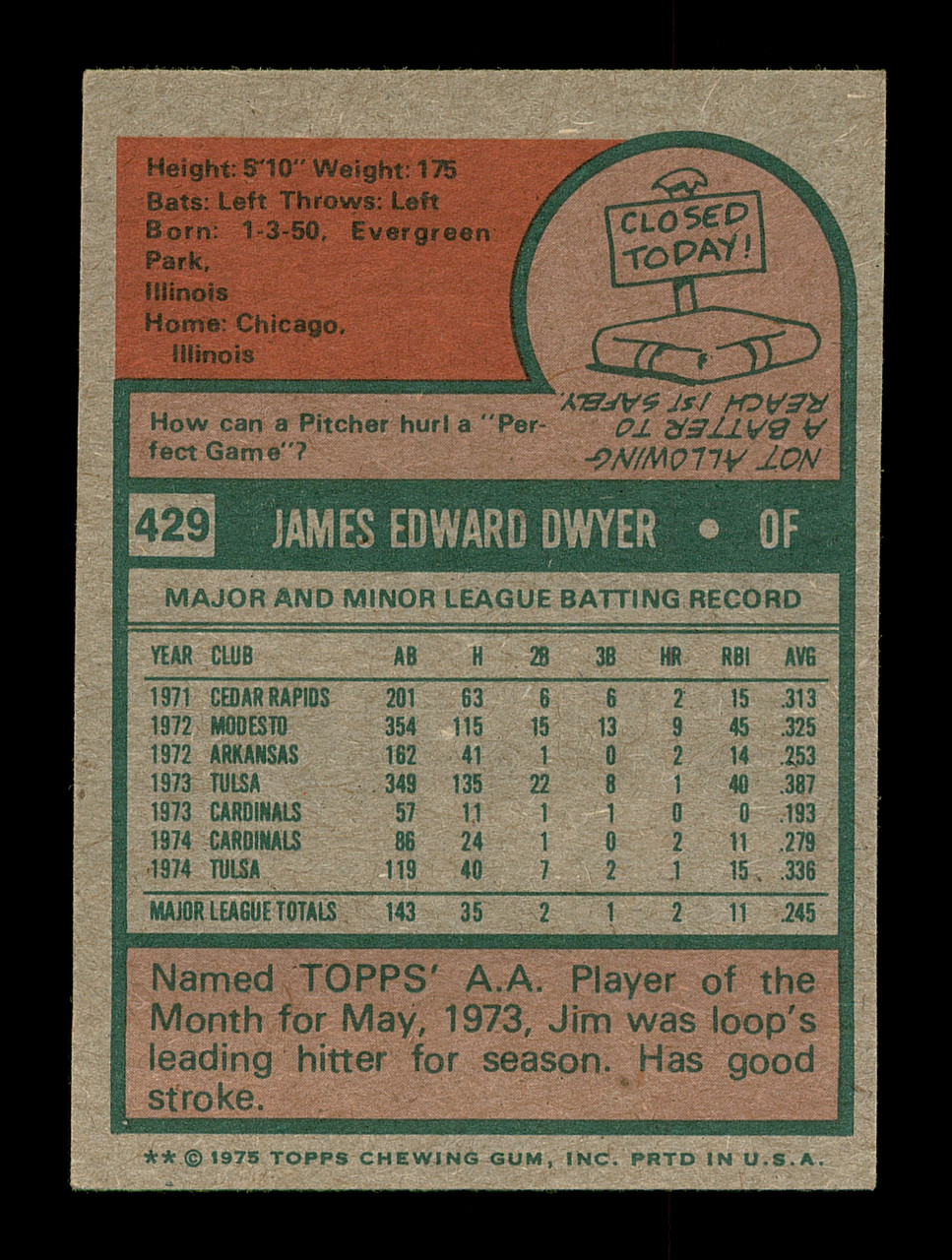John Denny Autographed 1975 Topps Mini Team Card #246 St. Louis Cardinals  SKU #168619