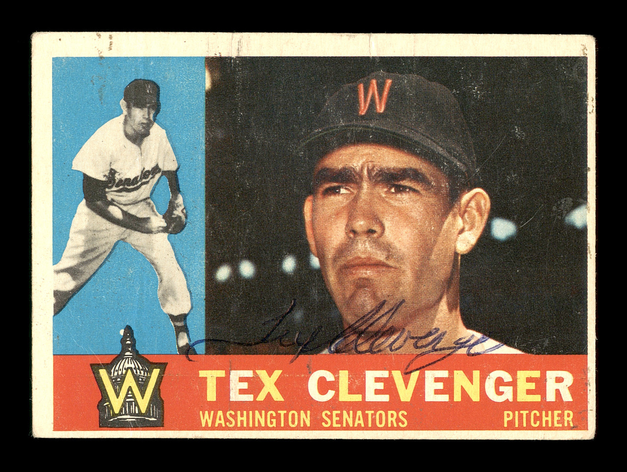 Tex Clevenger Autographed 1960 Topps Card #392 Washington Senators