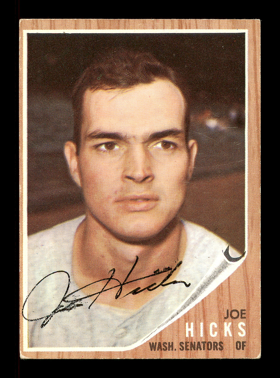 Joe Hicks Autographed 1962 Topps Card #428 Washington Senators SKU #169999  - Mill Creek Sports