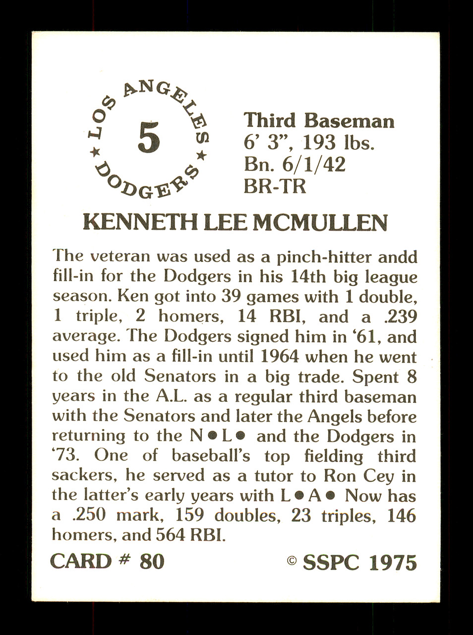 Manny Mota Autographed 1978 SSPC Card #79 Los Angeles Dodgers SKU #172282 -  Mill Creek Sports