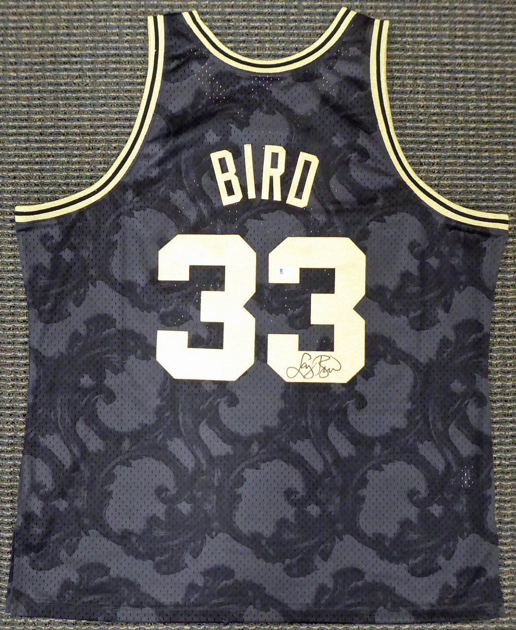 Boston Celtics Larry Bird Autographed Black Mitchell & Ness Gold Toile  Swingman Jersey Size L Beckett BAS Stock #177715 - Mill Creek Sports