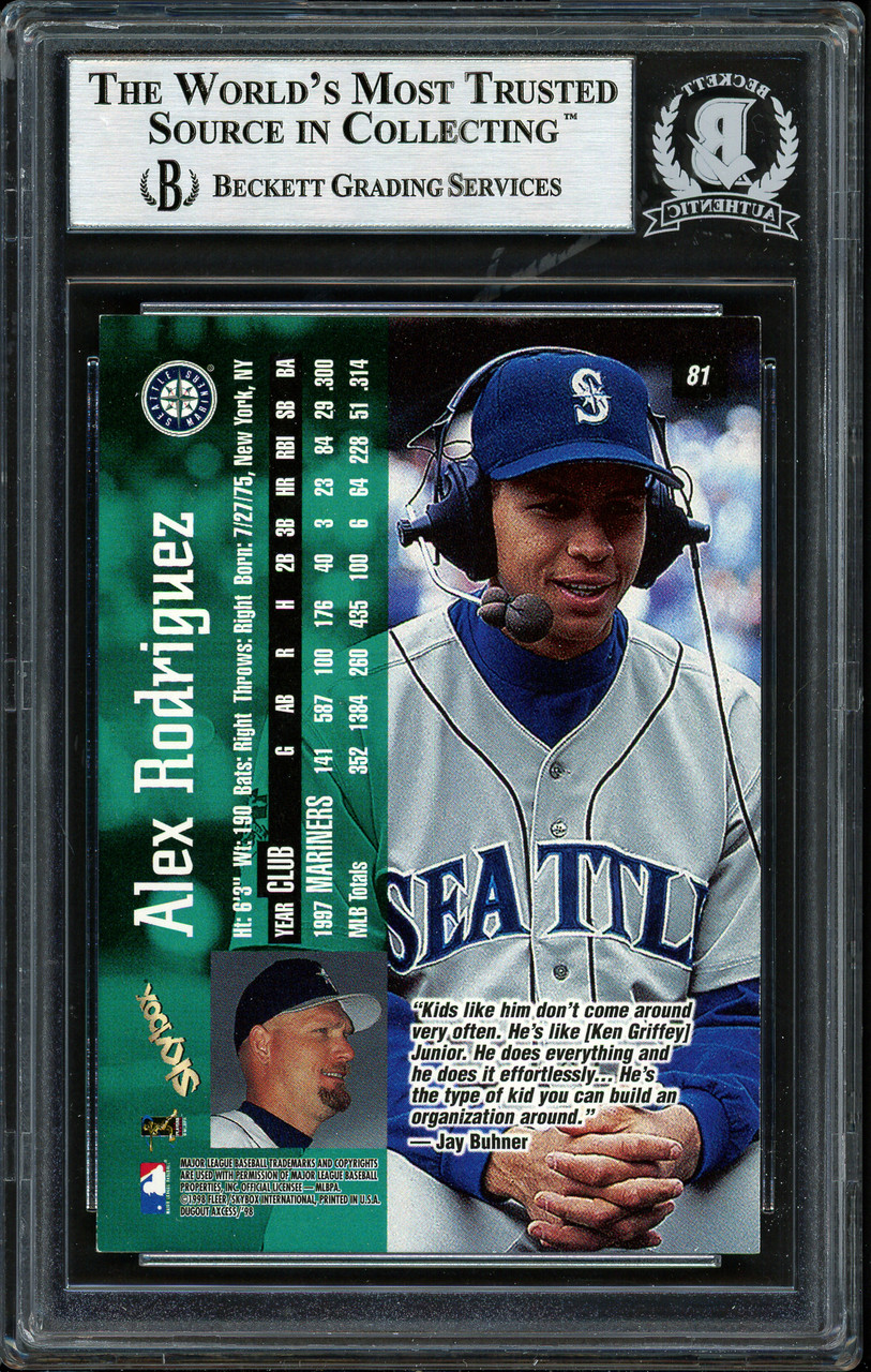 Alex Rodriguez Autographed 2000 Upper Deck Black Diamond Card #77 Seattle  Mariners Beckett BAS #12410360 - Mill Creek Sports