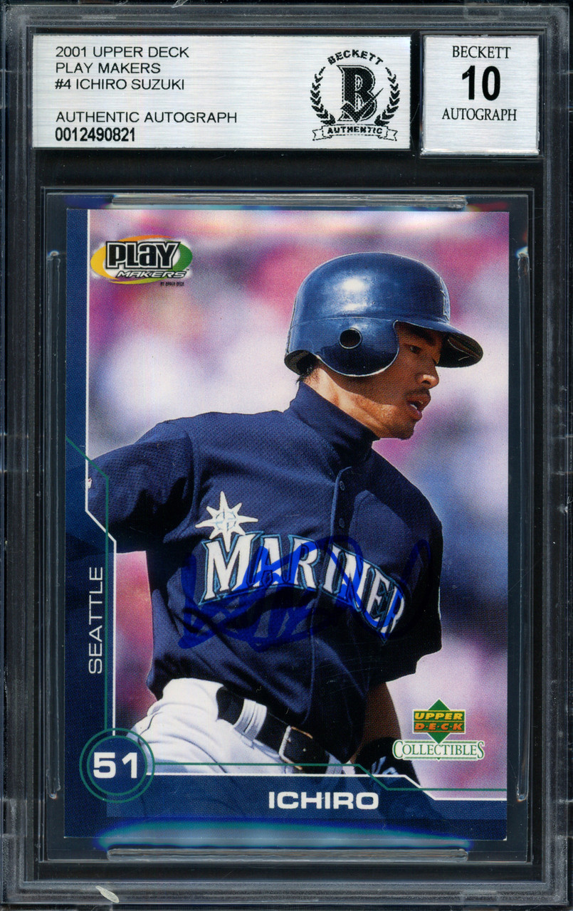 Ichiro Suzuki Autographed 2001 Upper Deck Play Makers Rookie Card #4  Seattle Mariners Auto Grade 10 Beckett BAS #12490821