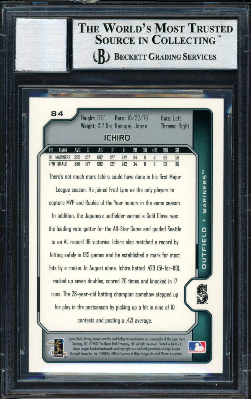 Ichiro Suzuki Autographed 2002 Upper Deck Victory Card #84 Seattle 