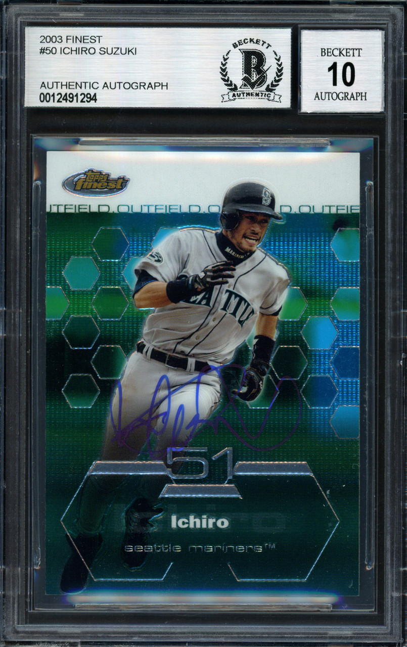 Ichiro Suzuki Autographed 2003 Topps Finest Card #50 Seattle Mariners Auto  Grade 10 Beckett BAS #12491294