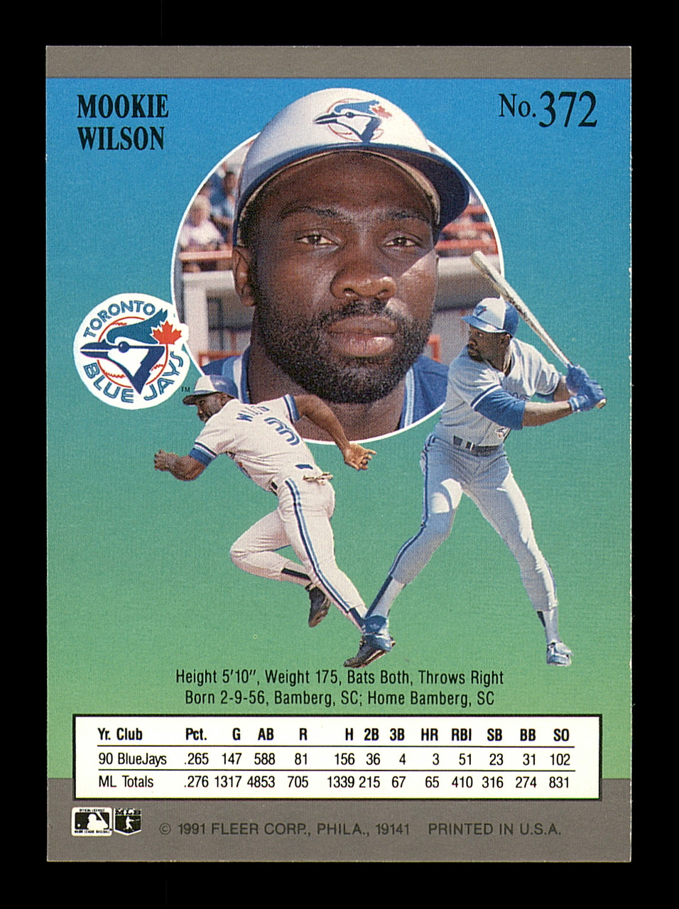 Mookie Wilson Autographed 1991 Fleer Ultra Card #372 Toronto Blue Jays SKU  #183504 - Mill Creek Sports