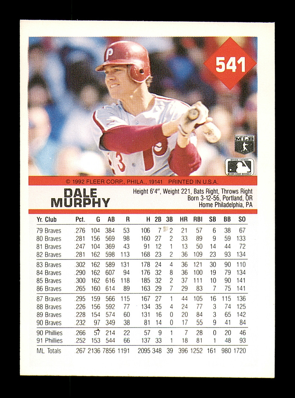 Dale Murphy Autographed 1993 Score Select Card #103 Philadelphia Phillies  SKU #183976