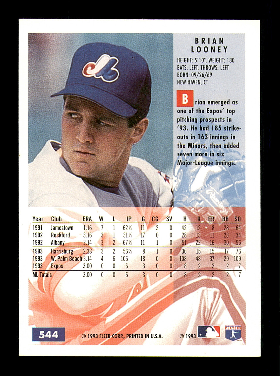 Tim Scott Autographed 1994 Fleer Card #550 Montreal Expos SKU #183615 -  Mill Creek Sports