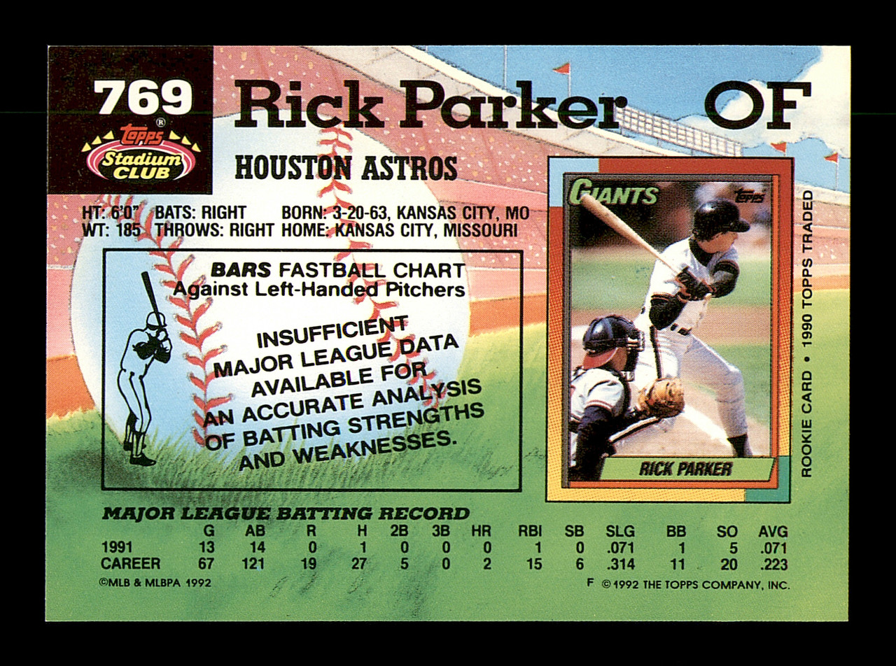 Rick Parker Autographed 1992 Stadium Club Card #769 Houston Astros SKU  #183866