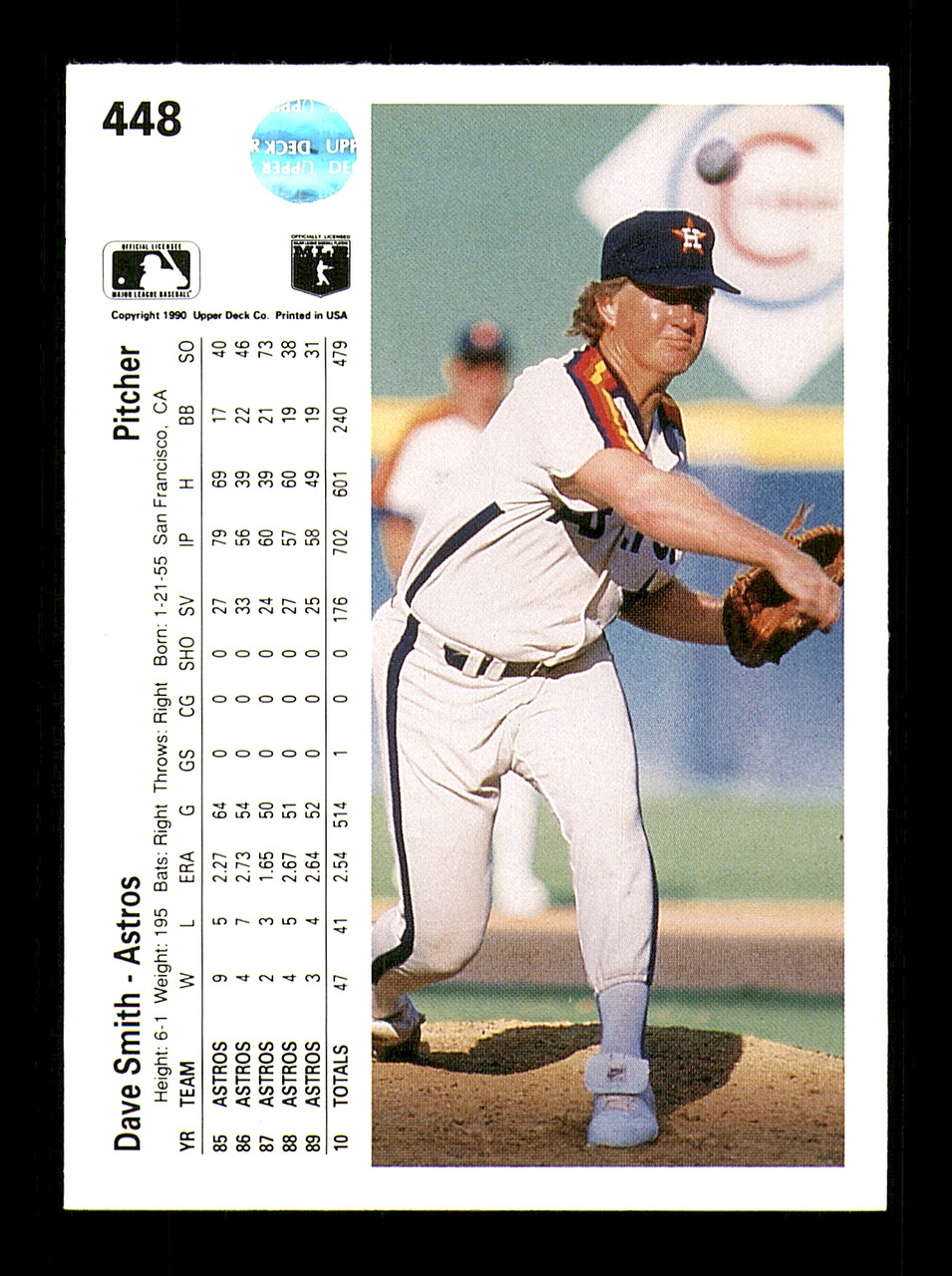 Dave Smith - Astros #448 Upper Deck 1990 Baseball Trading Card