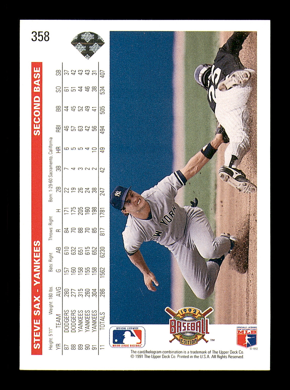 1990 DONRUSS MVP CARD STEVE SAX #BC-22 NEW YORK YANKEES BASEBALL