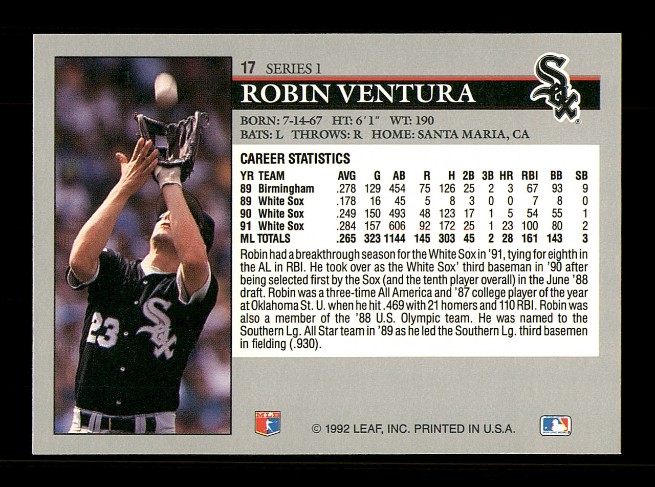 Robin Ventura Autographed 1992 Leaf Card #17 Chicago White Sox SKU #184663  - Mill Creek Sports