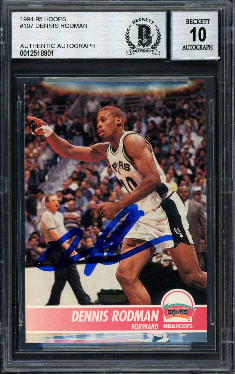 Dennis Rodman Autographed 1994-95 Hoops Card #197 San Antonio Spurs Auto  Grade 10 Beckett BAS #12518901