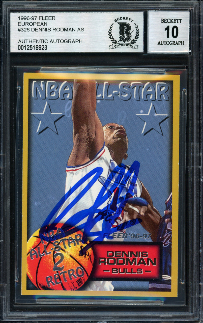 Dennis Rodman Autographed 1996-97 Fleer Card #326 Chicago Bulls Auto Grade  10 Beckett BAS #12518923