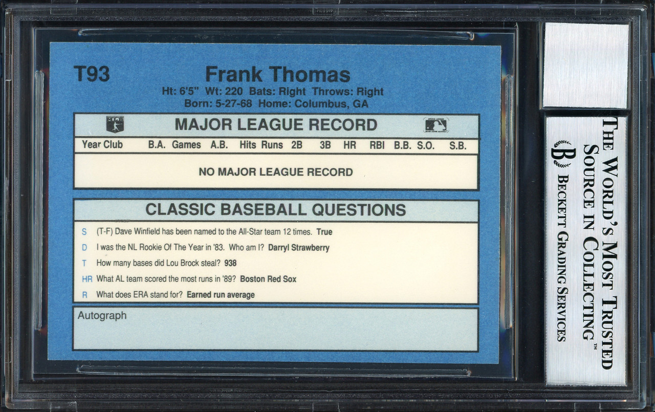 Frank Thomas Autographed 1990 Classic Series III Rookie Card #T93