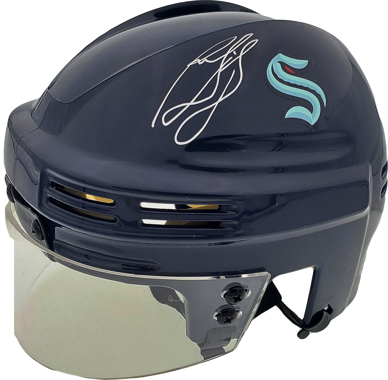 Philipp Grubauer Seattle Kraken Signed Replica Goalie Mask with Release  The Kraken Inscription
