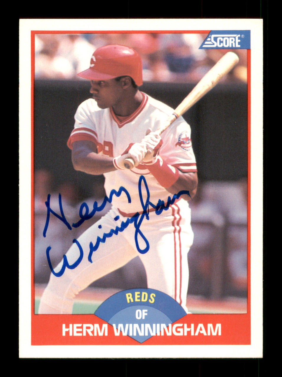 Herm Winningham Autographed 1989 Score Card #496 Cincinnati Reds