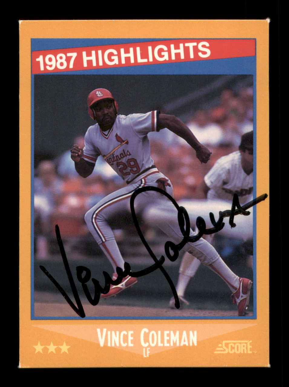 Vince Coleman Autographed 1988 Score Card #652 St. Louis Cardinals