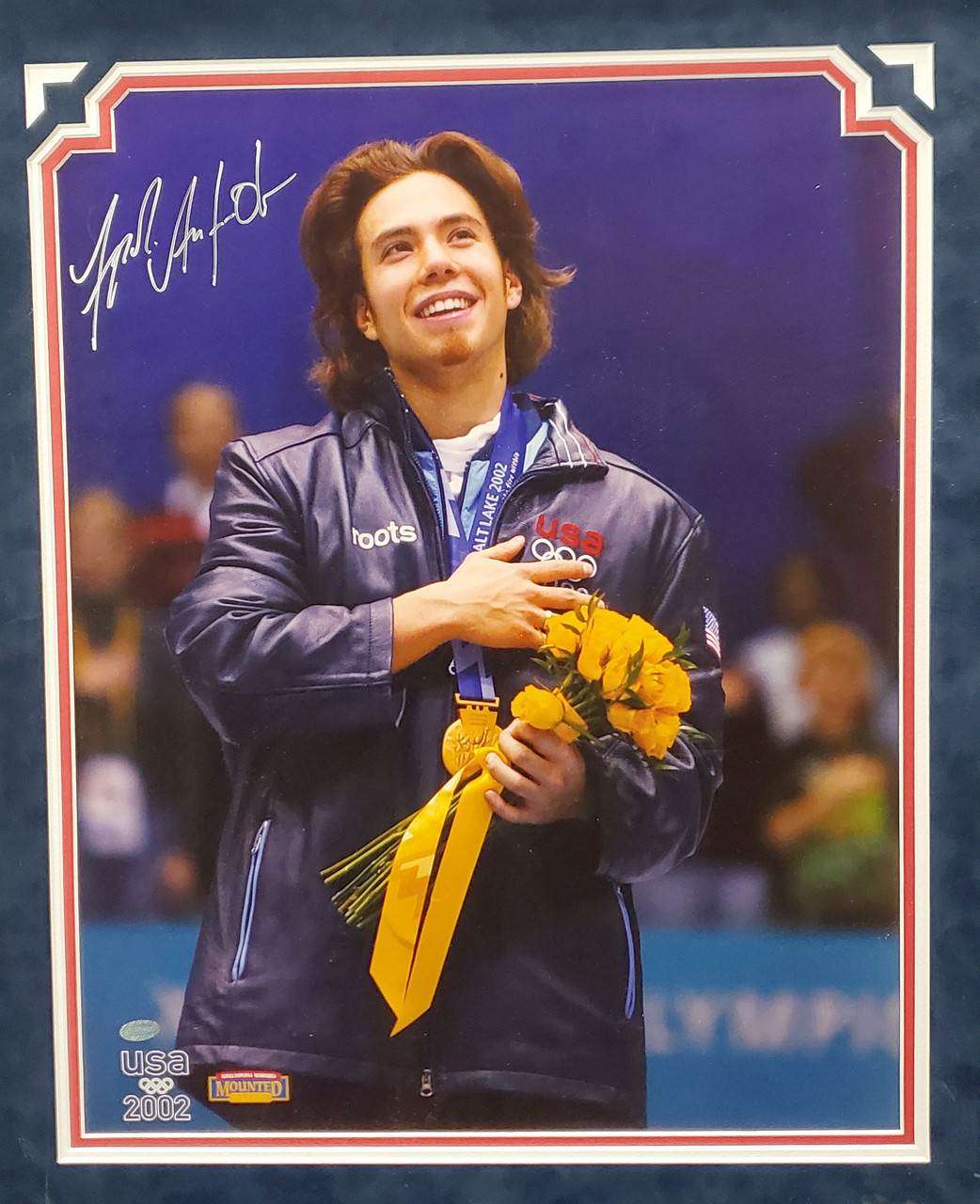 Apolo Anton Ohno Autographed Framed 16x20 Photo Team USA Winter