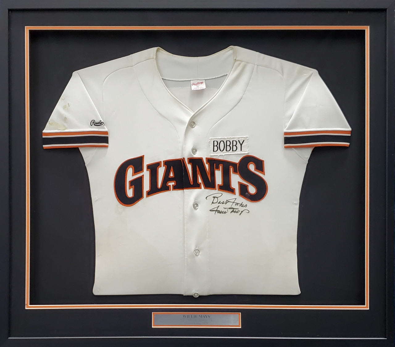 San Francisco Giants Willie Mays Autographed Framed White Rawlings Jersey  Size 40 