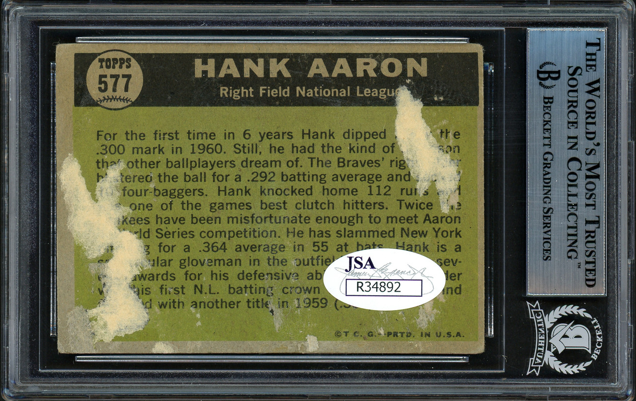 Hank Aaron Autographed 1960 Topps Card #300 Milwaukee Braves Vintage  Signature Beckett BAS #13022247 - Mill Creek Sports