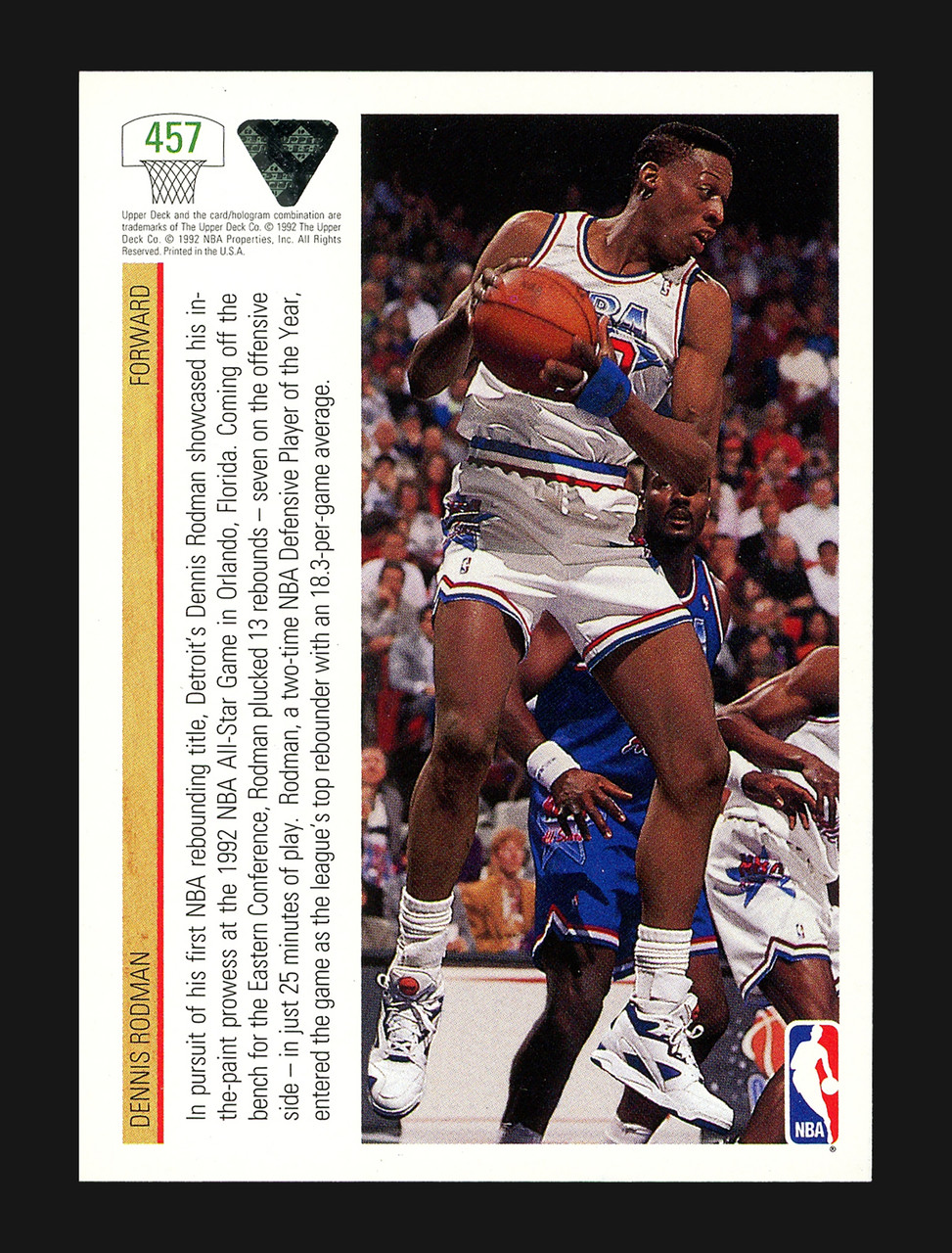 dennis rodman holographic card 1992-93 Upper Deck Basketball Hologram Dennis Rodman Card #AW3 Detroit –  ARD Sports Memorabilia main image 1