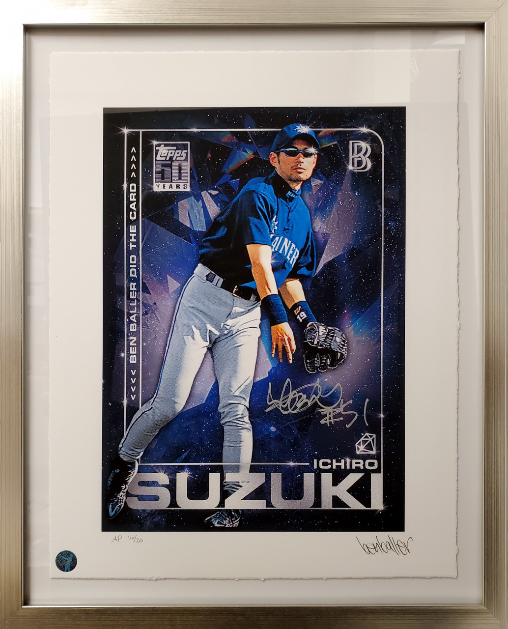 Ichiro Suzuki Autographed Framed Topps Project 2020 Fine Art Print