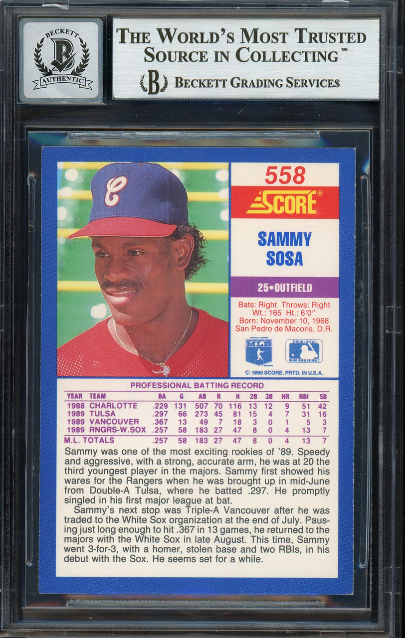 Sammy Sosa Autographed 1990 Fleer Rookie Card #548 Chicago White Sox Auto  Grade Gem Mint 10 Slammin Sammy Beckett BAS Stock #192894