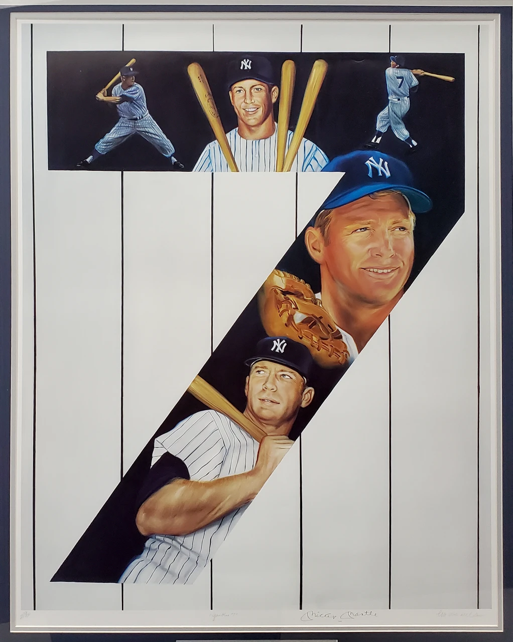 Mickey Mantle Autographed Framed 25x32 Lithograph Photo New York