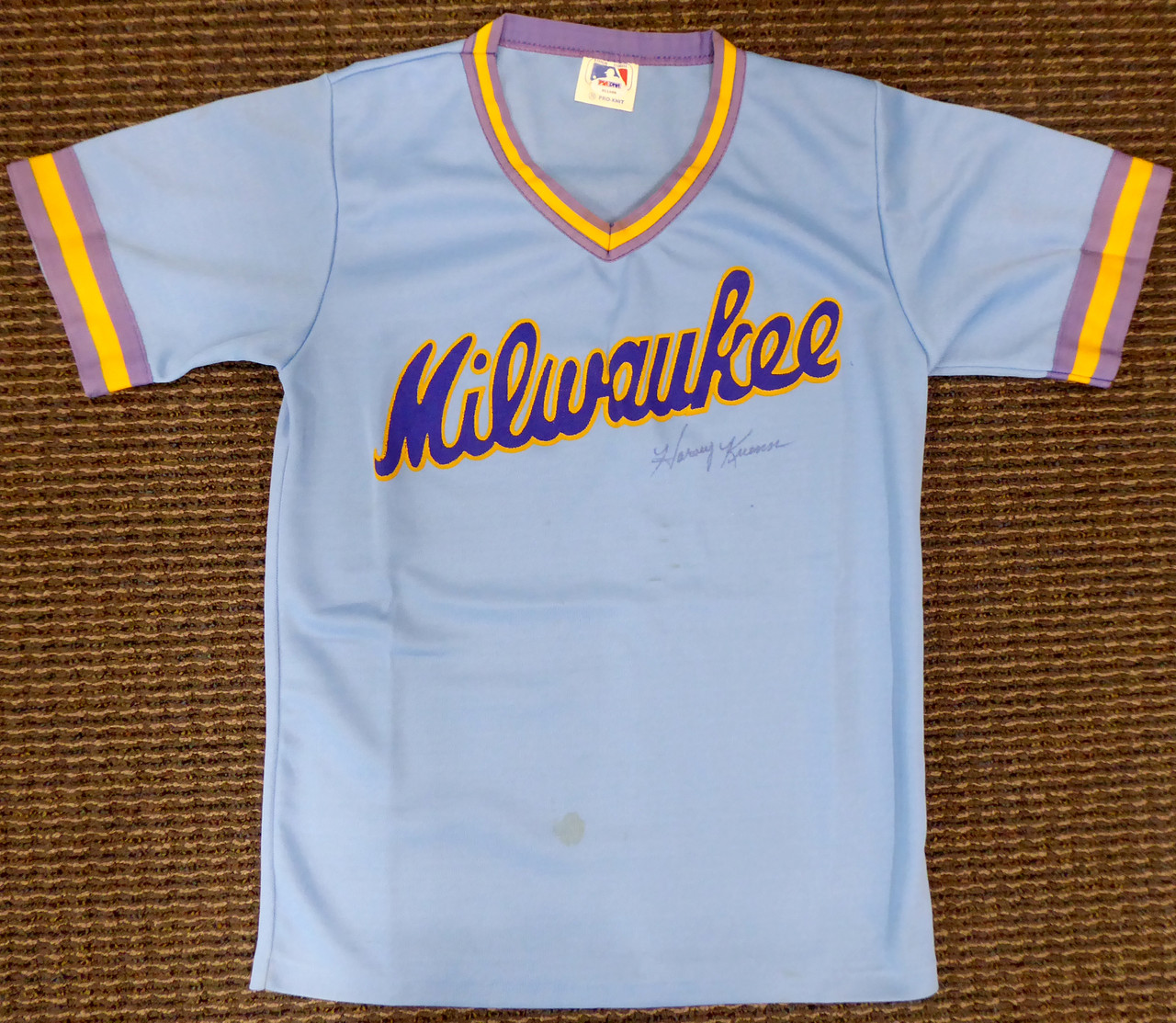 Milwaukee Brewers Harvey Kuenn Autographed Blue Jersey (Stain) PSA/DNA  #V11068 - Mill Creek Sports