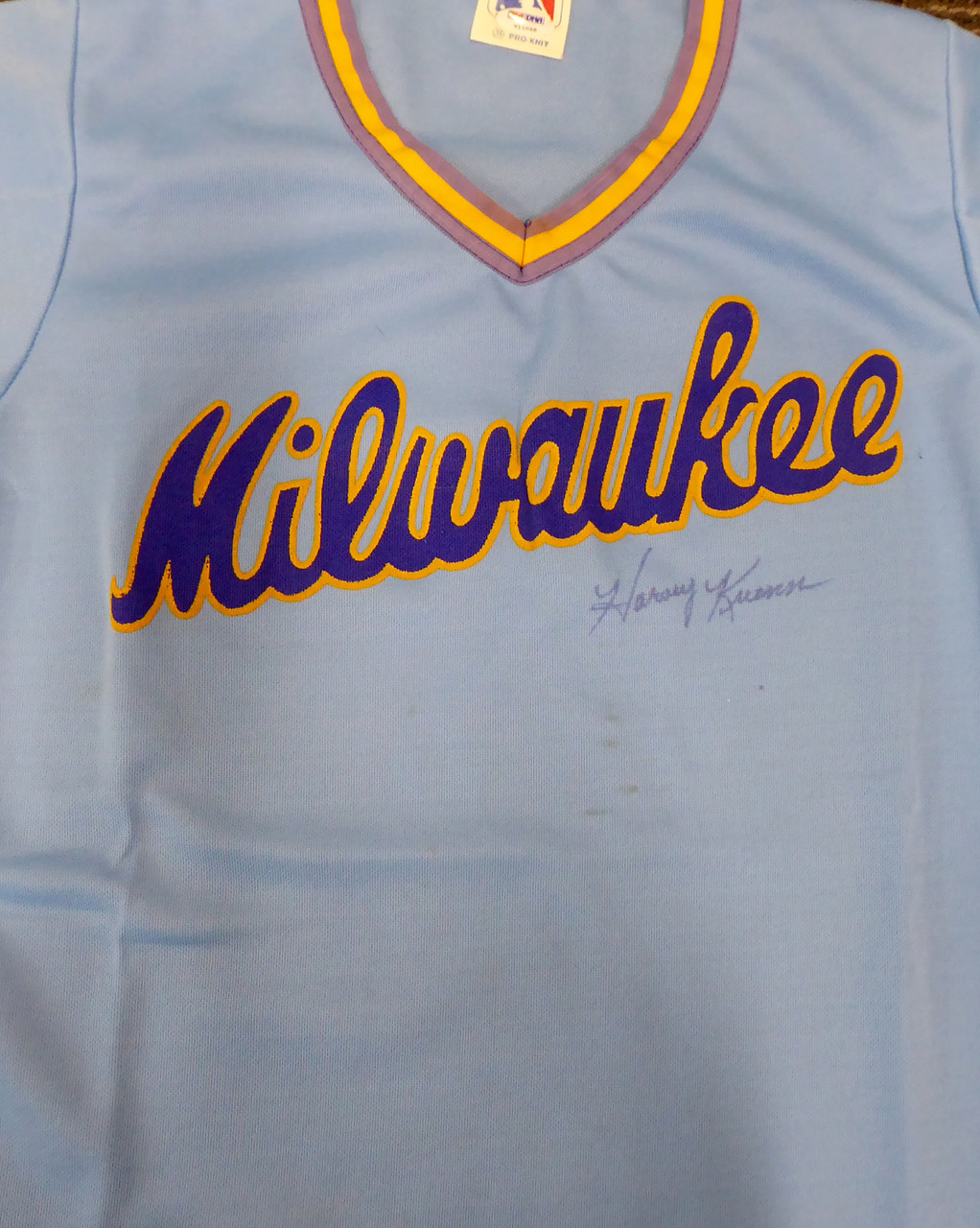 Milwaukee Brewers Harvey Kuenn Autographed Blue Jersey (Stain) PSA/DNA  #V11068 - Mill Creek Sports