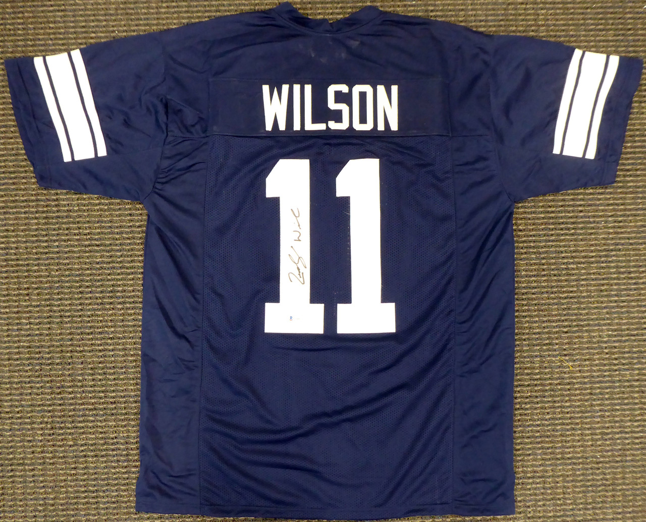 BYU Cougars Zach Wilson Autographed Blue Jersey Beckett BAS Stock