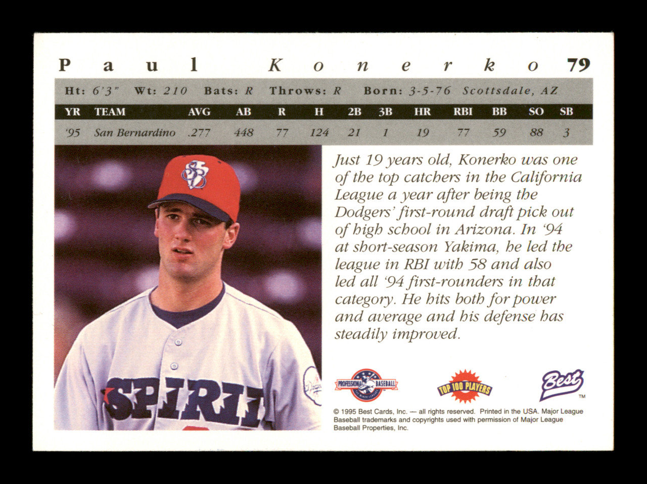 Paul Konerko Autographed Signed 1995 Sp Minor League Rookie Card #77 Los  Angeles Dodgers #195692